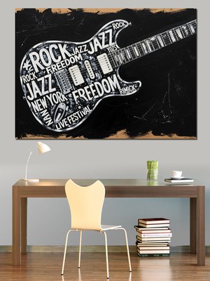 Karizma Tablo Kara Tahta Gitar Slogan Dekoratif Kanvas - Mdf Ahşap Tablo