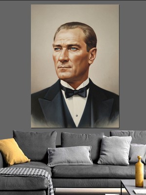 Artmeg Takım Elbiseli Atatürk Portresi Dekoratif Kanvas - Mdf Ahşap Tablo