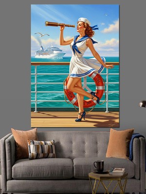 Artmeg Beyaz Elbiseli Gemici Kadın Dekoratif Kanvas - Mdf Ahşap Tablo