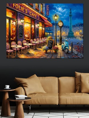 Artmeg Pariste Sokak ve Restoran Manzarası Dekoratif Kanvas - Mdf Ahşap Tablo