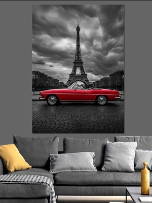 Karizma Tablo Kırmızı Araba Eyfel Kulesi Dekoratif Kanvas - Mdf Ahşap Tablo