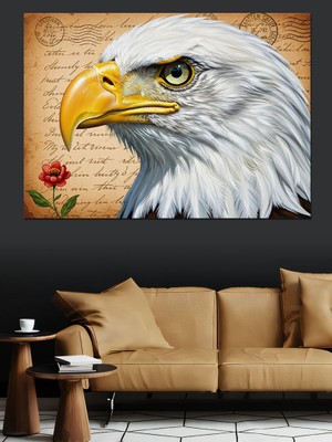 Artmeg Antik Mektup Fonlu Keskin Bakışlı Kartal  Dekoratif Kanvas - Mdf Ahşap Tablo