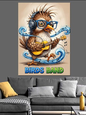 Karizma Tablo Kuş Bandosu ve Gitarçı Kuş Dekoratif Kanvas - Mdf Ahşap Tablo