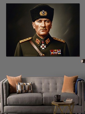 Artmeg Askeri Üniformalı Atatürk Portresi Dekoratif Kanvas - Mdf Ahşap Tablo