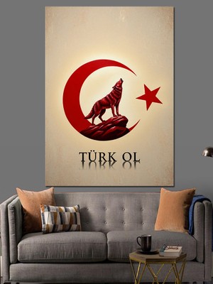 Artmeg Türk Ay Yıldız Kurt Dekoratif Kanvas - Mdf Ahşap Tablo