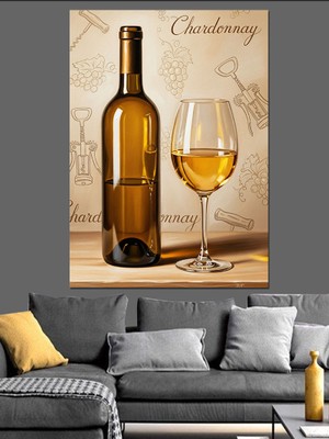Artmeg Şarap Şişesi Beyaz Natürmort Dekoratif Kanvas - Mdf Ahşap Tablo