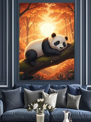 Artmeg Ağaçta Uyuyan Sevimli Panda Dekoratif Kanvas - Mdf Ahşap Tablo
