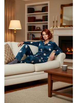 PayBuy Petrol Penguen Desenli Polar Kadın Pijama Takımı Fonksiyonel Dayanıklı Kaliteli Konforlu Şık