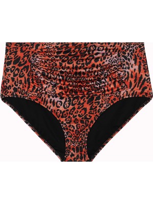 No Gossip Leopar Desenli Büyük Beden Yüksek Bel Karın Toparlayıcı Tek Bikini Alt %80 Polyester