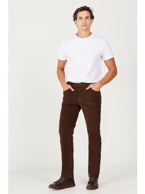 Wrangler W12SEC455 Texas Silim Kahverengi Erkek Normal Bel Normal Paça Kadife Pantalon