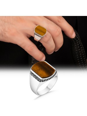 Mem Güney Silver Kaplan Gözü Taşlı 925 Ayar Erkek Gümüş Yüzük