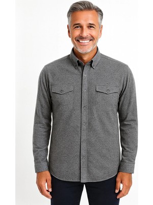 Xmen BURSPA Rahat Kesim Düz Kışlık Kapaklı Düğmeli Çift Cep Erkek Baba Gömlek