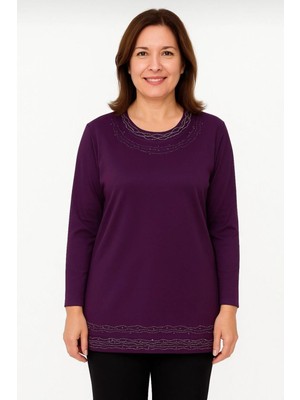 Rahat Kesim Inci Taş Işlemeli Anne Kadın Penye Bluz