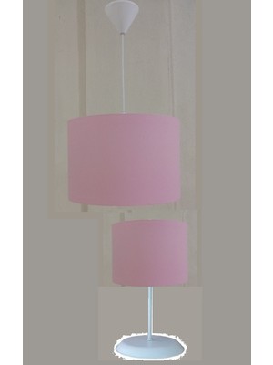 Onay Avize Pembe Kumaş Kaplama 2.li Set M-0683 Salon Oturma Odası Yatak Odası Genç ve Çocuk Odası Avize ve Abajur