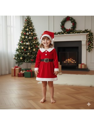 Miniko Kids Kız Çocuk Yılbaşı Noel Temalı Noel Baba Elbisesi