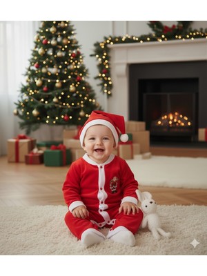 Miniko Kids Bebek Yılbaşı Noel Temalı Noel Baba Baskılı Tulum