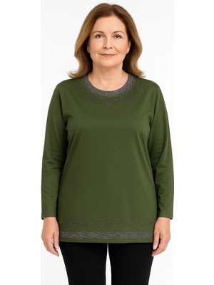 Rahat Kesim Inci Taş Işlemeli Anne Kadın Penye Bluz