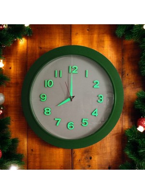Bahat Fosforlu Kabartma Rakam Yeşil Beyaz Duvar Saati Çap 30 cm Bombeli Cam