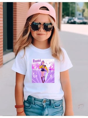 Kpoop Demon Huntrix Rumi,mira,zoey Tasarımlı Pamuklu Nefes Alan Kumaş Premium Baskı Çocuk Tişort