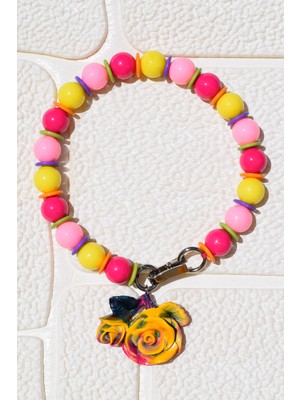 Bahar & Bahçe - Gül Figürlü Çok Renkli Akrilik Zincir Epoksi Kolye