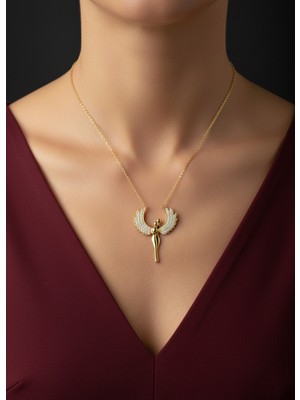 Modahilye 925 Ayar Gümüş Aşk Meleği Sarılan Çiftler Altın Kaplama Sarı Kolye