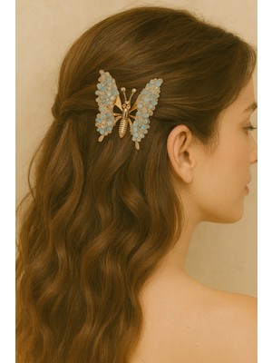 Gigi Giyim Kristal Taş Desenli Oynar Kanatlı Kelebek Pens Toka