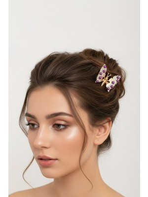 Gigi Giyim Komple Inci Detaylı Oynar Kanatlı Kelebek Pens Toka