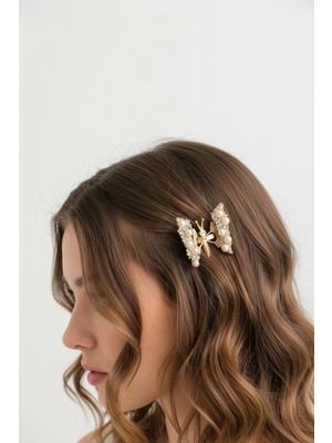 Gigi Giyim Komple Inci Detaylı Oynar Kanatlı Kelebek Pens Toka