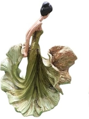 Storemax Dansçı Kadın Figürü - Altın Yeşil Elbiseli Zarif Biblo Heykel - Ev ve Salon Için Hediyelik Sanatsal Dekorasyon Objesi | Dekormıx