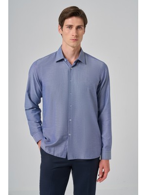 Morven  Erkek Lacivert Trend Jakar Desen Sert Yaka Regular Fit Gömlek