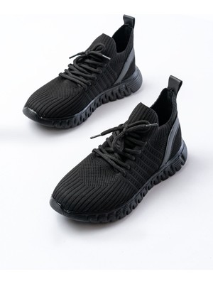 Zerenyus ZRİN-501 Siyah Bağcıklı Rahat Taban Günlük Triko Spor Ayakkabı