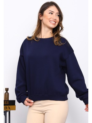 İmaj Butik Lacivert Omuz Parçalı Basic Üç İplik Sweat