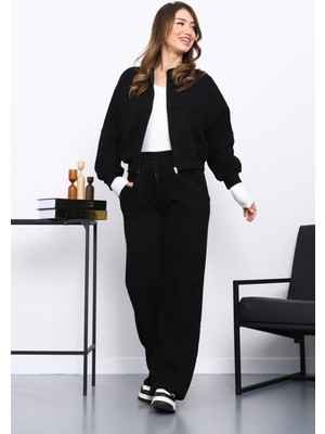 İmaj Butik Siyah Üç İplik Sweat Hırka Pantolonlu Takım