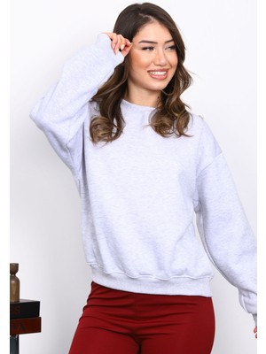İmaj Butik Gri Omuz Parçalı Basic Üç İplik Sweat