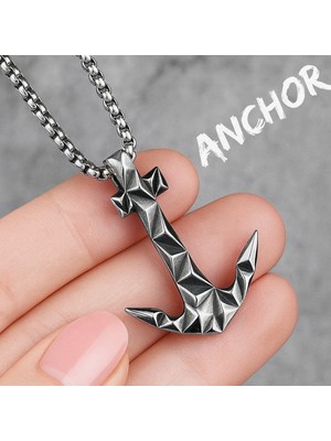 Paslanmaz Çelik Şık ve Minimal Tasarım Geometrik Kesim Çapa Kolye