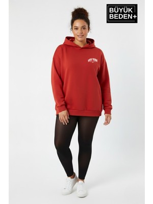 Superlife Kadın Büyük Beden New York Baskılı Kapüşonlu Sweatshirt SPR26BSWK962