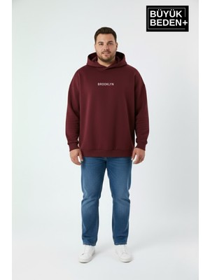 Superlife Erkek Büyük Beden Kapüşonlu Orta Brooklyn Baskılı Sweatshirt SPR26BSW961