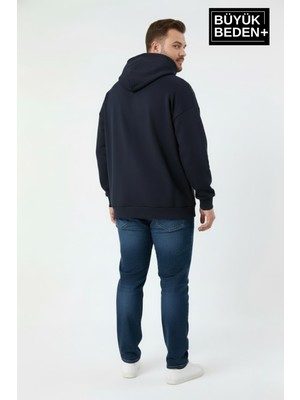 Superlife Erkek Büyük Beden Ar Baskılı Kapüşonlu Sweatshirt SPR26BSW963