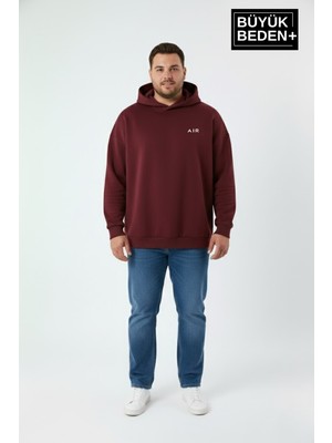 Superlife Erkek Büyük Beden Ar Baskılı Kapüşonlu Sweatshirt SPR26BSW963