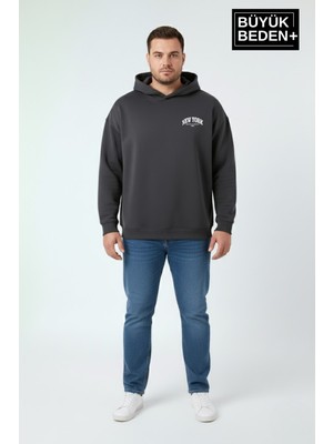 Superlife Erkek Büyük Beden New York Baskılı Kapüşonlu Sweatshirt SPR26BSW962
