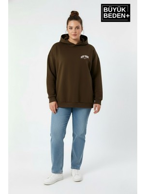 Superlife Kadın Büyük Beden New York Baskılı Kapüşonlu Sweatshirt SPR26BSWK962