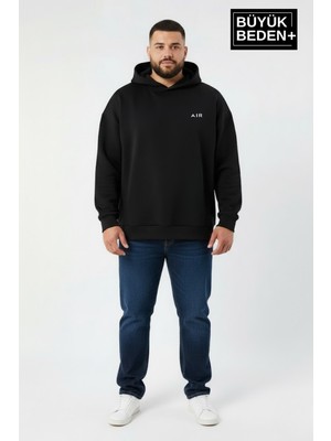 Superlife Erkek Büyük Beden Ar Baskılı Kapüşonlu Sweatshirt SPR26BSW963