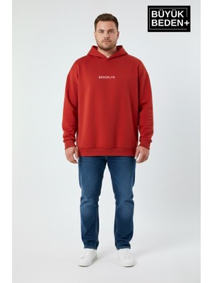 Superlife Erkek Büyük Beden Kapüşonlu Orta Brooklyn Baskılı Sweatshirt SPR26BSW961