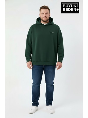 Superlife Erkek Büyük Beden Ar Baskılı Kapüşonlu Sweatshirt SPR26BSW963