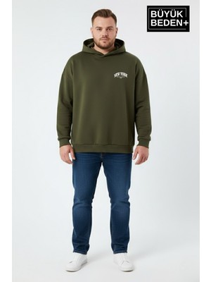 Superlife Erkek Büyük Beden New York Baskılı Kapüşonlu Sweatshirt SPR26BSW962