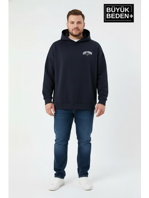 Superlife Erkek Büyük Beden New York Baskılı Kapüşonlu Sweatshirt SPR26BSW962