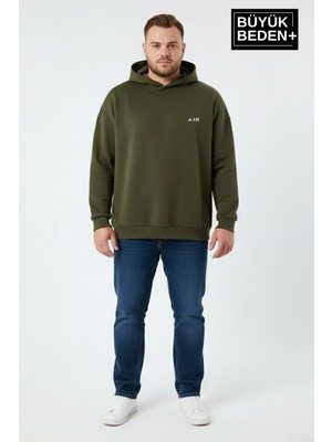 Superlife Erkek Büyük Beden Ar Baskılı Kapüşonlu Sweatshirt SPR26BSW963
