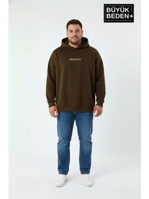 Superlife Erkek Büyük Beden Kapüşonlu Orta Brooklyn Baskılı Sweatshirt SPR26BSW961