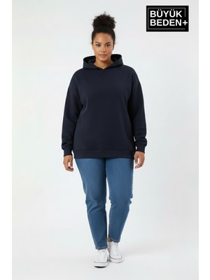 Superlife Kadın Büyük Beden Ince Kapşonlu Kollar ve Etek Ribanalı Swatshırt SPR26BSWK957