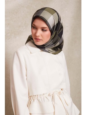 Levidor Mint Yeşili Noktalı Kareli Baskı Twill Ipek EŞARP-0934